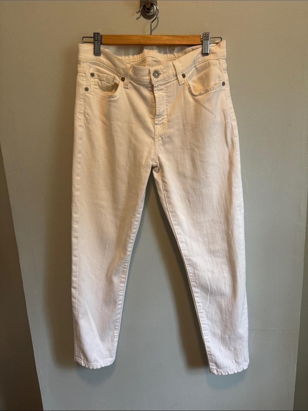 7 For All Mankind High-Rise White Straight Jeans